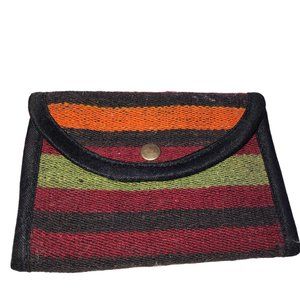 Woven South American wool kilim tri fold simple wallet 6x4.5